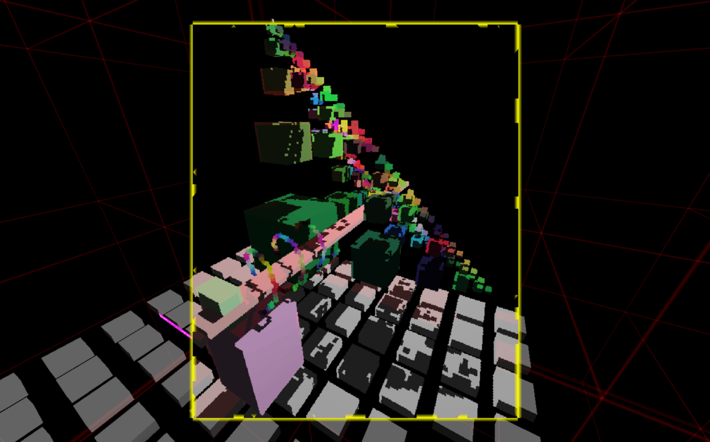 Raytracing fractal in voxel polygon hybrid scene.png